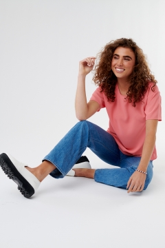 womens pink round neck short sleeve top